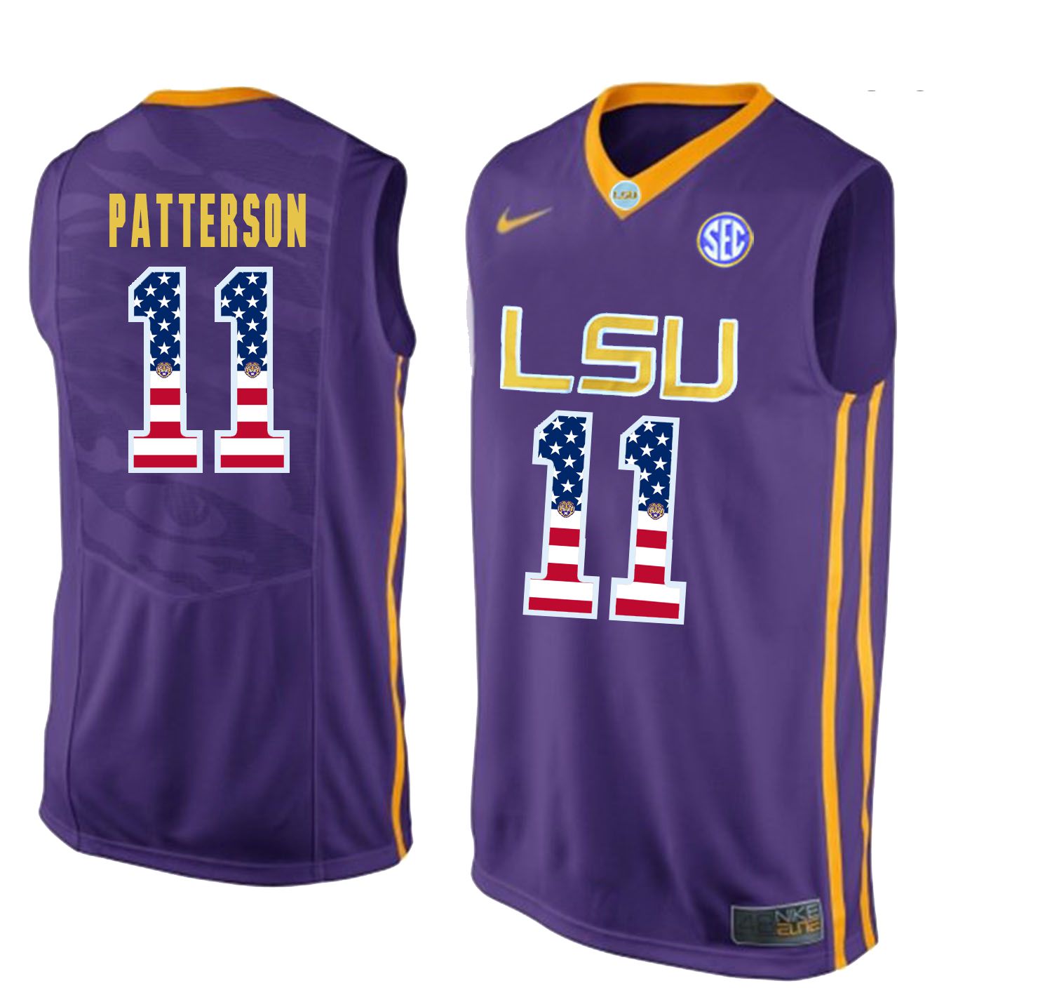 Men LSU Tigers 11 Patterson Purple Flag Customized NCAA Jerseys